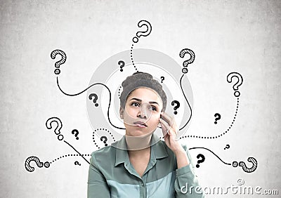 Pensive African American woman, questions Stock Photo