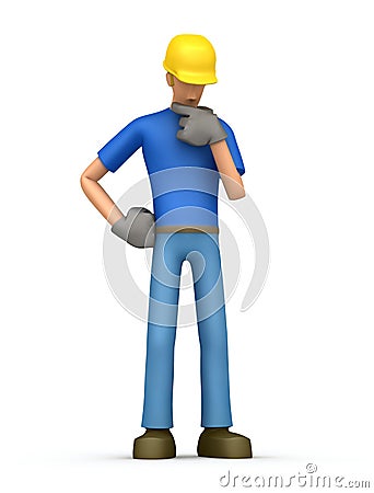 Pensive builder Stock Photo