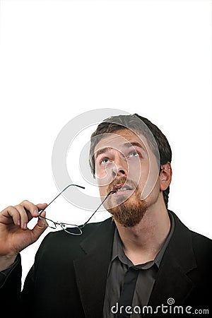 Pensive business man thinking for solutions Stock Photo