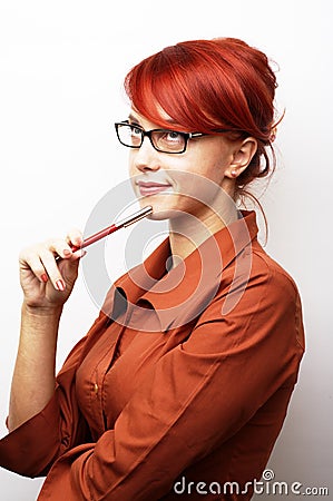 Pensive Business Woman Stock Photo