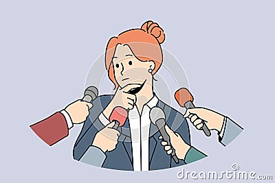 Pensive female politician talk with reporters Vector Illustration