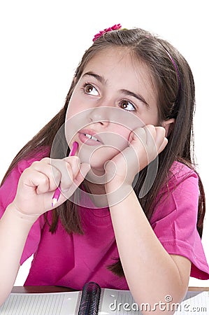 Pensive girl in school Stock Photo