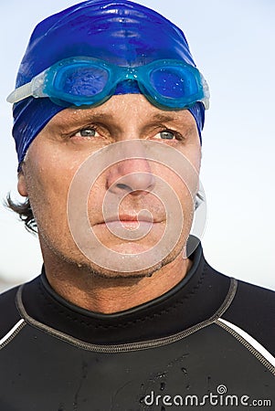 Pensive looking triathlete Stock Photo