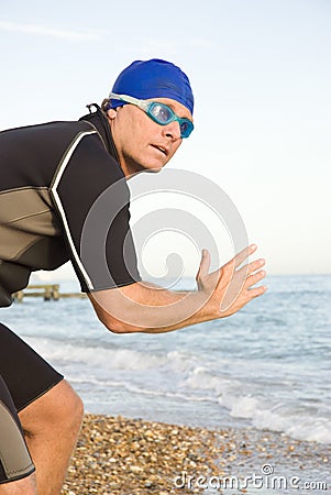 Pensive looking triathlete Stock Photo