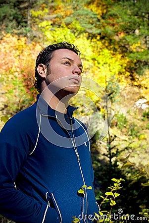 Pensive Man Outdoors Stock Photo