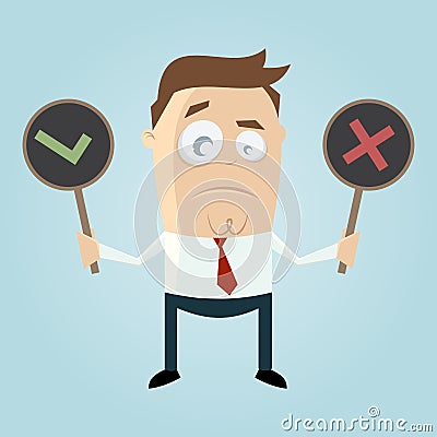 Pensive man with yes or no sign Vector Illustration