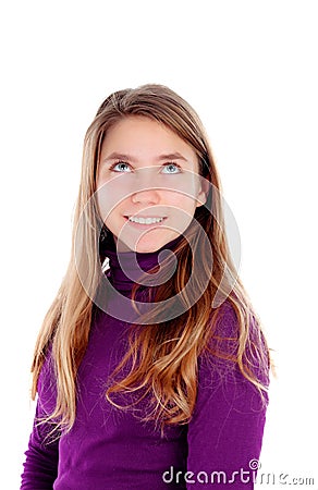 Pensive teenager girl looking up Stock Photo