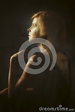 The girl in the shade of sad Stock Photo