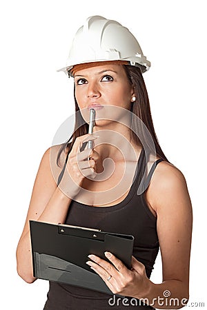 Pensive young engineer Stock Photo