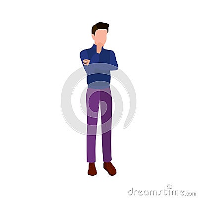 Pensive young man in a blue sweater. Vector Illustration