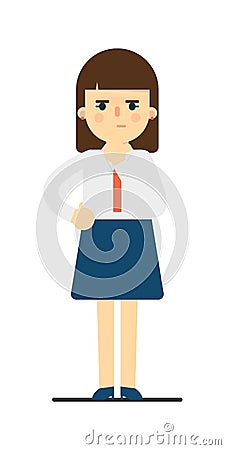 Pensive young woman in uniform character Vector Illustration