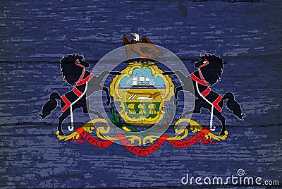 Pensylvania State Flag On Old Timber Vector Illustration