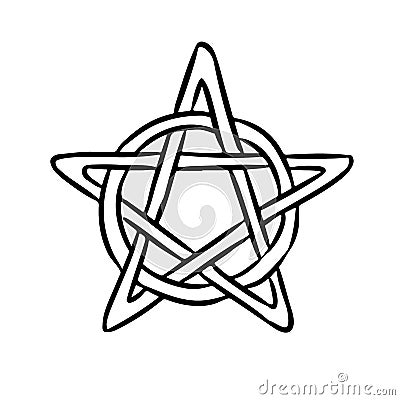 Pentacle occult sign in a circle. Pentagram hand drawn magic doodle. Isolated vector pagan wiccan image Vector Illustration