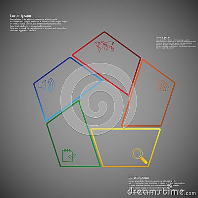 Pentagon infographic consists of five parts on dark Vector Illustration