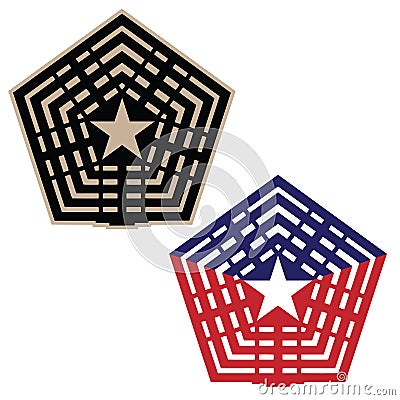 Pentagon vector illustration in black and tan, and red white and blue versions Vector Illustration