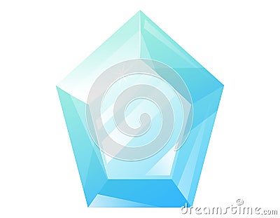 Pentagonal blue glowing realistic gemstone. Vector isolated cartoon precious treasure, expensive royal topaz. Vector Illustration