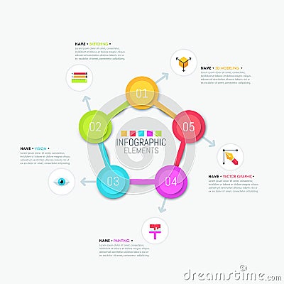 Pentagonal diagram with colorful elements Vector Illustration