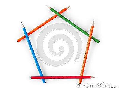 Pentagonal frame of pencils in the shape of a house Stock Photo