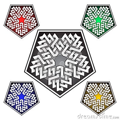 Pentagonal logo template in Celtic knots style. Stylish tattoo symbol. Silver ornament for jewelry design Vector Illustration