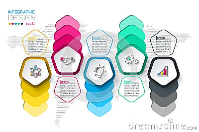 Pentagons label infographic with 5 steps. Vector Illustration