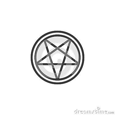 Pentagram in circle line icon Vector Illustration