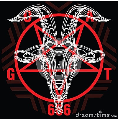 Pentagram with demon Baphomet. Satanic goat head Vector Illustration