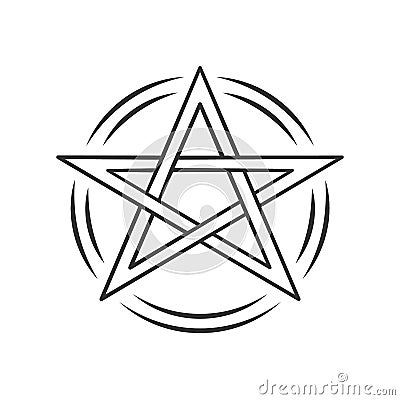 Pentagram linear icon. Thin line illustration. Occult ritual pentacle. Devil star. Satanic cult, wiccan pagan symbol Vector Illustration