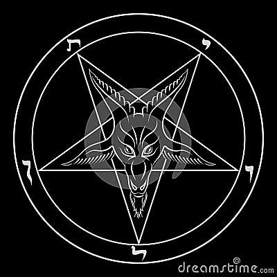 The pentagram, the sign of Lucifer. The head of a horned Goat in a pentagram. Sigil of Baphomet Vector Illustration