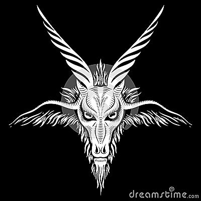 The pentagram, the sign of Lucifer. The head of a horned Goat. Sigil of Baphomet Vector Illustration