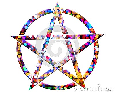 Pentagram star made of colorful bokeh lights isolated on white background Stock Photo