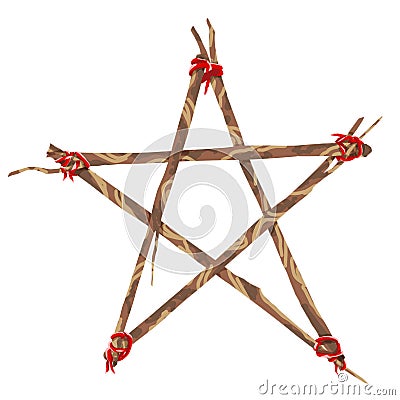 Pentagram tied by red yarn Stock Photo