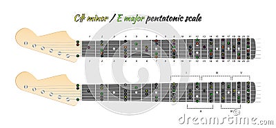 Pentatonic guitar scale diagram, minor or major Stock Photo