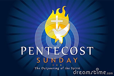Pentecost Sunday with Holy Spirit in flame on blue beams Vector Illustration