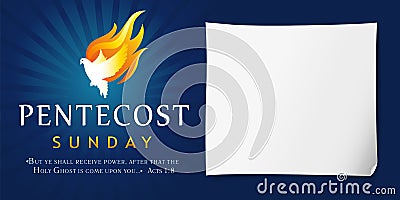 Pentecost Sunday poster with dove in flame Vector Illustration