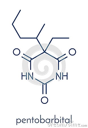 Pentobarbital pentobarbitone barbiturate sedative, chemical structure Skeletal formula. Stock Photo