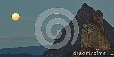 Penumbral Lunar Eclipse at Glasshouse Mountains Stock Photo