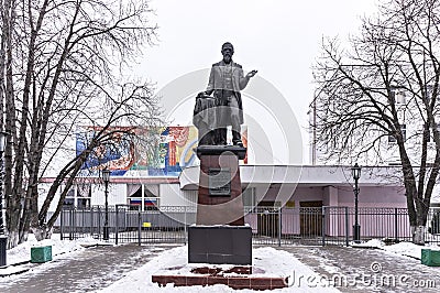 A snow-covered monument to the Russian historian V. Klyuchevsky Editorial Stock Photo