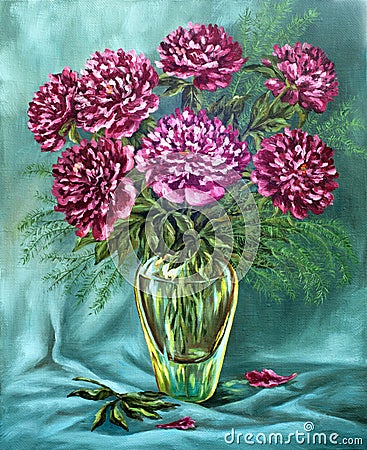 Peonies in a glass vase Stock Photo