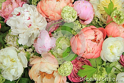 Peonies in a wedding arrangement Stock Photo