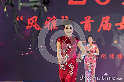 Peony beauty-Female cheongsam show Editorial Stock Photo