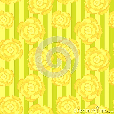 Peony cute vector flat seamless pattern on stripped background isolated Stock Photo
