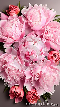 Peony elegance Festive background with pink peonies and empty sheet Stock Photo