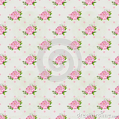 Peony flowers seamless pattern background. Tender pink flowers. Wedding design. Watercolor illustration Stock Photo