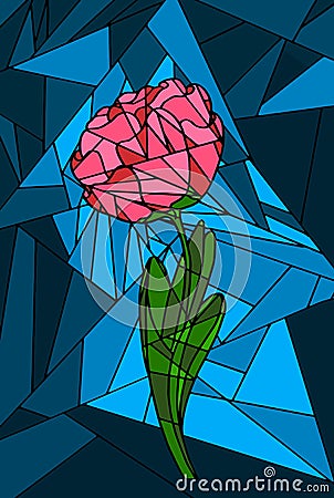 Peony tulip on a geometric background. In stained glass design. Vector Illustration