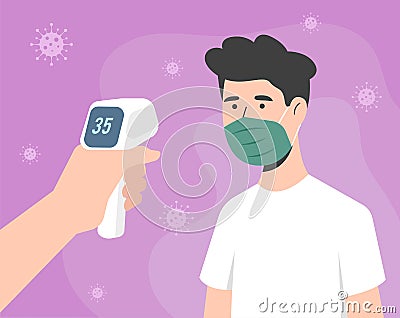 Check body temperature in public places, to avoid covid-19 transmission Vector Illustration