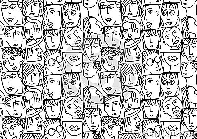 People abstract faces avatars characters black and white seamless pattern Vector Illustration