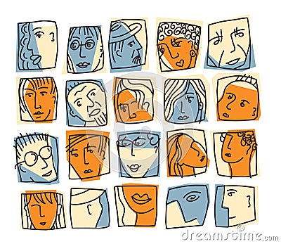 People abstract faces avatars characters icons set Vector Illustration