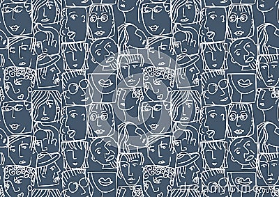 People abstract faces avatars characters invert seamless pattern Vector Illustration