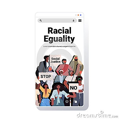 People activists holding stop racism placards racial equality social justice stop discrimination Vector Illustration