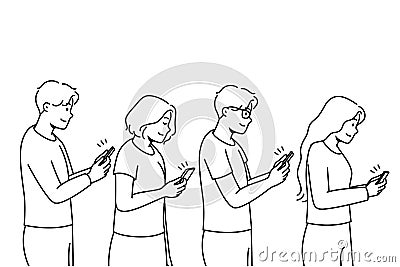 People addicted to cellphones Vector Illustration